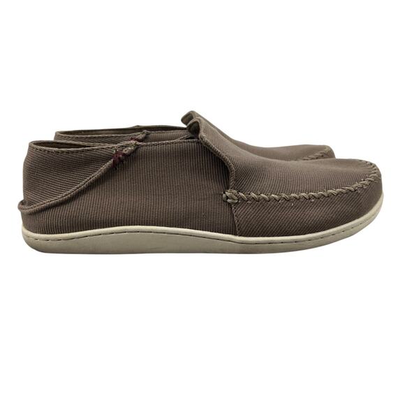 Olukai Mens 8 Shoes Brown Akahai Canvas Slip On Lightweight Loafer Beach Casual - Picture 1 of 13